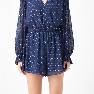 Endless Rose Metallic Dots Romper in Navy NWT